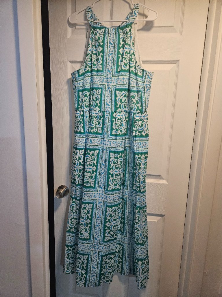 Talbots Halter White, Green And Blue Dress